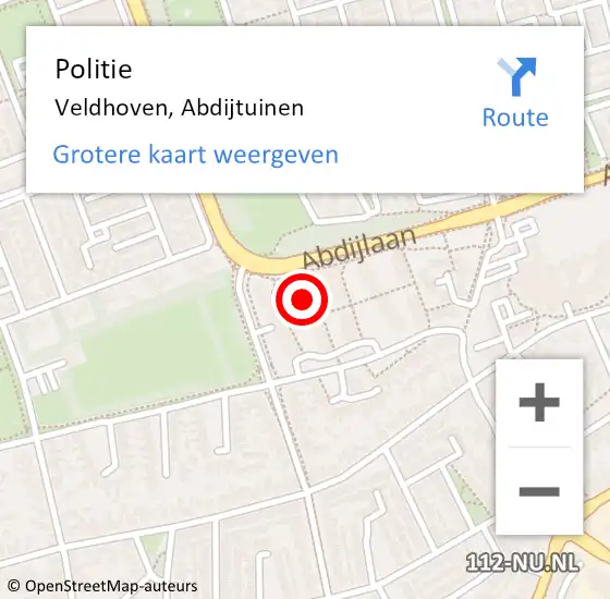 Locatie op kaart van de 112 melding: Politie Veldhoven, Abdijtuinen op 11 juni 2022 17:40