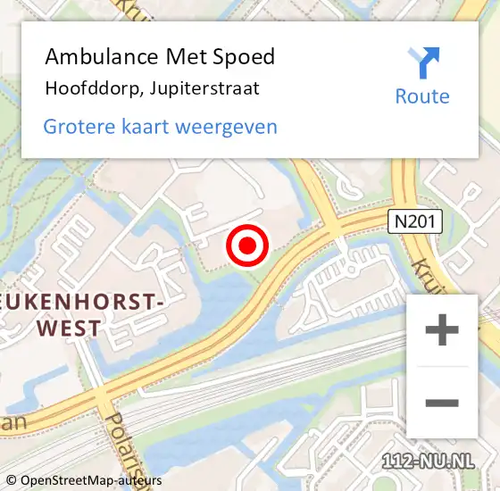 Locatie op kaart van de 112 melding: Ambulance Met Spoed Naar Hoofddorp, Jupiterstraat op 11 juni 2022 18:18