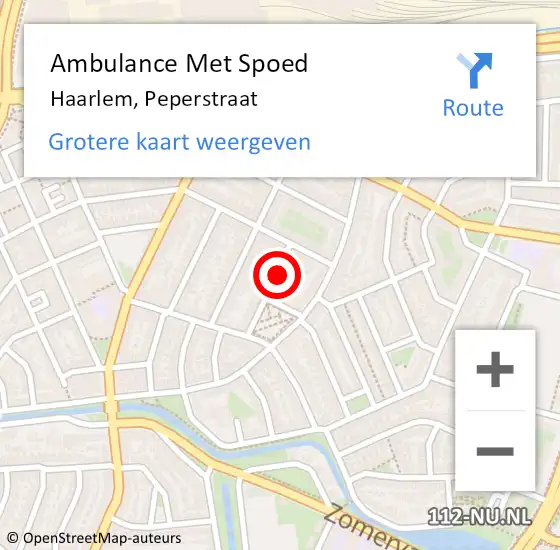 Locatie op kaart van de 112 melding: Ambulance Met Spoed Naar Haarlem, Peperstraat op 11 juni 2022 18:44