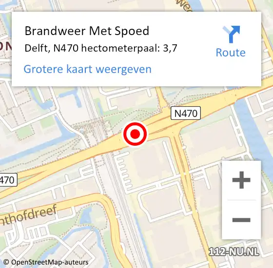 Locatie op kaart van de 112 melding: Brandweer Met Spoed Naar Delft, N470 hectometerpaal: 3,7 op 11 juni 2022 19:17