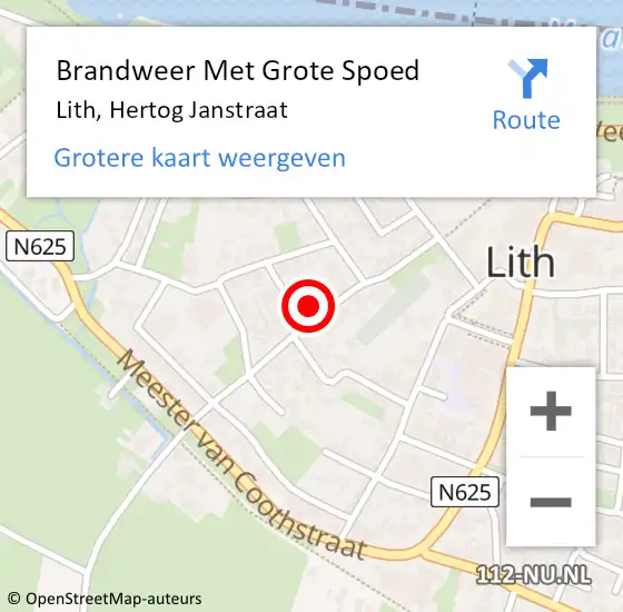 Locatie op kaart van de 112 melding: Brandweer Met Grote Spoed Naar Lith, Hertog Janstraat op 11 juni 2022 19:19