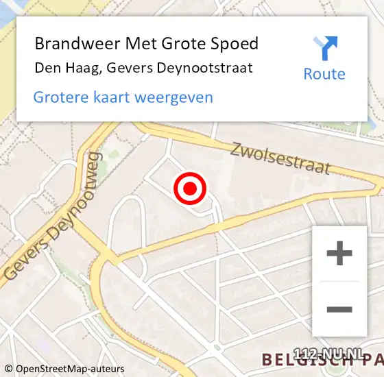 Locatie op kaart van de 112 melding: Brandweer Met Grote Spoed Naar Den Haag, Gevers Deynootstraat op 11 juni 2022 19:36