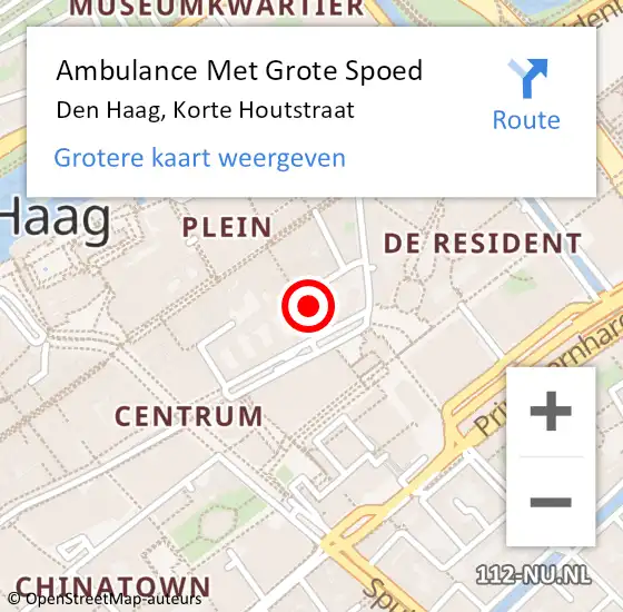 Locatie op kaart van de 112 melding: Ambulance Met Grote Spoed Naar Den Haag, Korte Houtstraat op 11 juni 2022 19:40