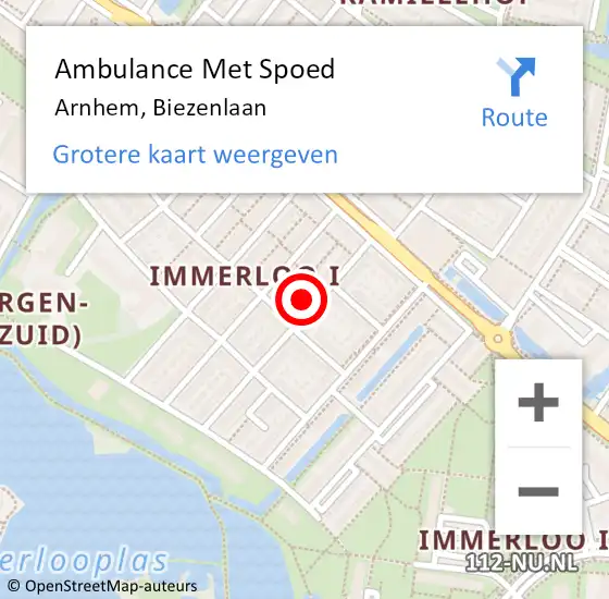 Locatie op kaart van de 112 melding: Ambulance Met Spoed Naar Arnhem, Biezenlaan op 11 juni 2022 19:40