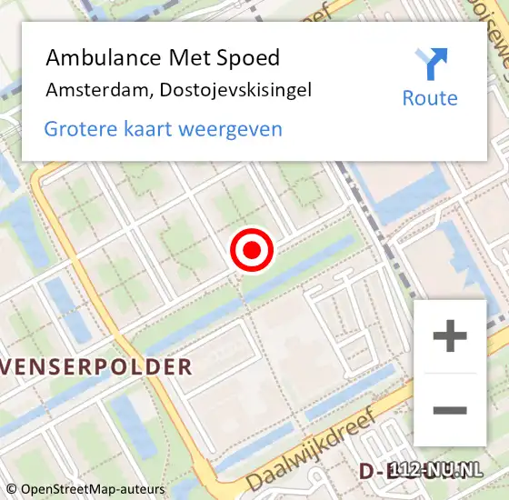 Locatie op kaart van de 112 melding: Ambulance Met Spoed Naar Amsterdam-Zuidoost, Dostojevskisingel op 11 juni 2022 19:51