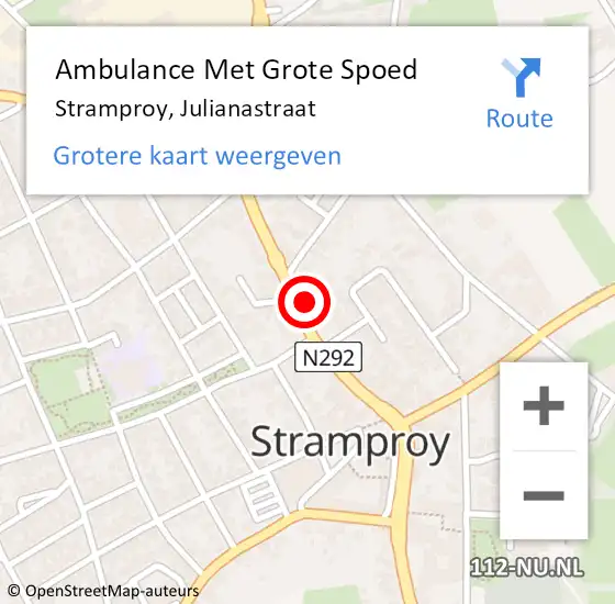 Locatie op kaart van de 112 melding: Ambulance Met Grote Spoed Naar Stramproy, Julianastraat op 11 juni 2022 20:00