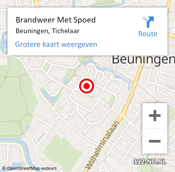 Locatie op kaart van de 112 melding: Brandweer Met Spoed Naar Beuningen, Tichelaar op 11 juni 2022 20:09