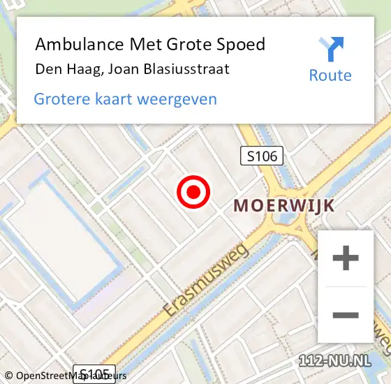 Locatie op kaart van de 112 melding: Ambulance Met Grote Spoed Naar Den Haag, Joan Blasiusstraat op 11 juni 2022 20:37