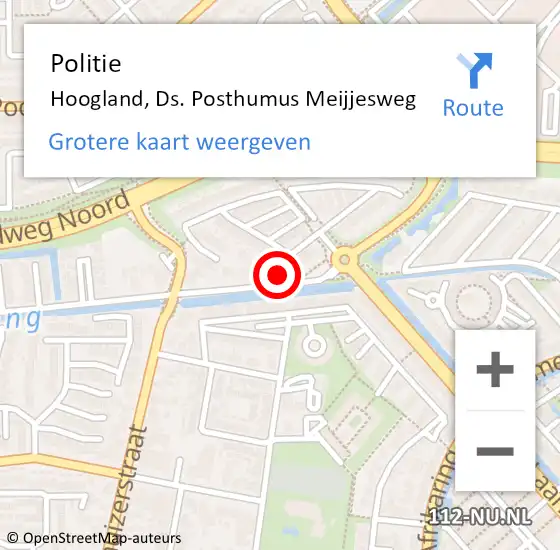 Locatie op kaart van de 112 melding: Politie Hoogland, Ds. Posthumus Meijjesweg op 11 juni 2022 20:39