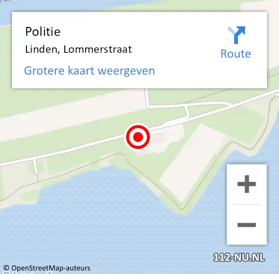 Locatie op kaart van de 112 melding: Politie Linden, Lommerstraat op 11 juni 2022 20:49