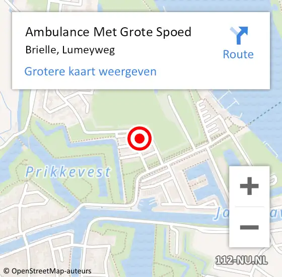 Locatie op kaart van de 112 melding: Ambulance Met Grote Spoed Naar Brielle, Lumeyweg op 11 juni 2022 20:52