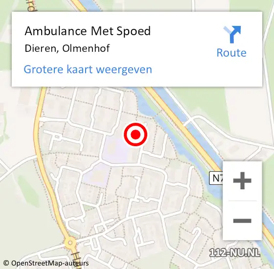 Locatie op kaart van de 112 melding: Ambulance Met Spoed Naar Dieren, Olmenhof op 11 juni 2022 21:03