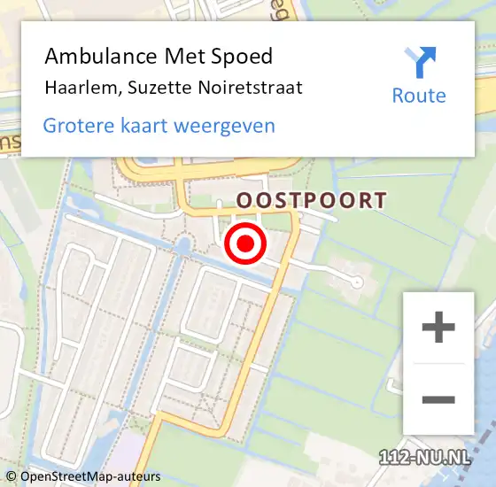 Locatie op kaart van de 112 melding: Ambulance Met Spoed Naar Haarlem, Suzette Noiretstraat op 11 juni 2022 21:10