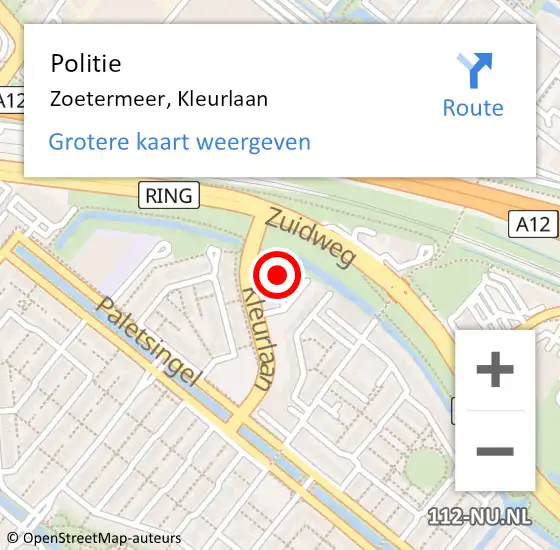 Locatie op kaart van de 112 melding: Politie Zoetermeer, Kleurlaan op 11 juni 2022 21:10