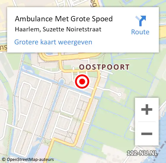 Locatie op kaart van de 112 melding: Ambulance Met Grote Spoed Naar Haarlem, Suzette Noiretstraat op 11 juni 2022 21:11