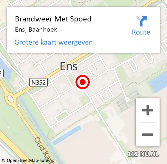 Locatie op kaart van de 112 melding: Brandweer Met Spoed Naar Ens, Baanhoek op 11 juni 2022 21:11