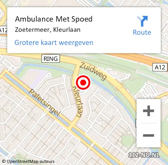 Locatie op kaart van de 112 melding: Ambulance Met Spoed Naar Zoetermeer, Kleurlaan op 11 juni 2022 21:12