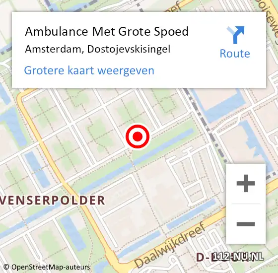 Locatie op kaart van de 112 melding: Ambulance Met Grote Spoed Naar Amsterdam-Zuidoost, Dostojevskisingel op 11 juni 2022 21:37