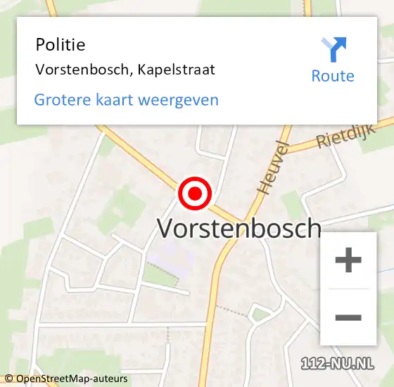 Locatie op kaart van de 112 melding: Politie Vorstenbosch, Kapelstraat op 11 juni 2022 21:37