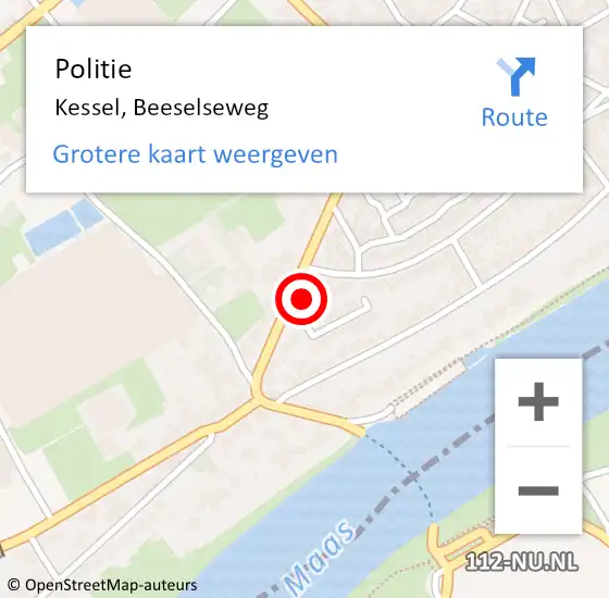 Locatie op kaart van de 112 melding: Politie Kessel, Beeselseweg op 11 juni 2022 22:17