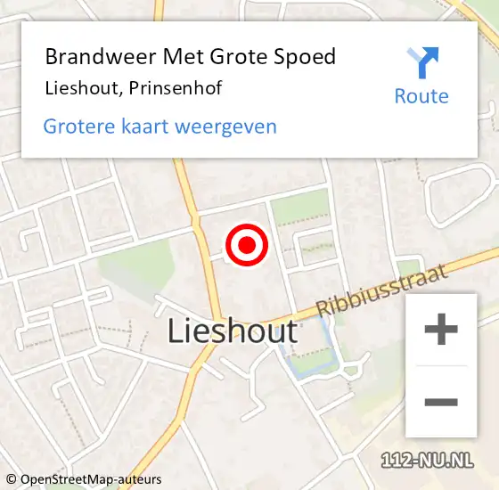 Locatie op kaart van de 112 melding: Brandweer Met Grote Spoed Naar Lieshout, Prinsenhof op 11 juni 2022 22:19