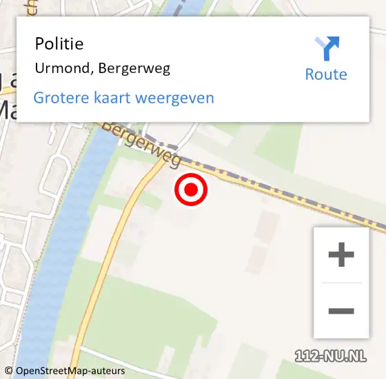 Locatie op kaart van de 112 melding: Politie Urmond, Bergerweg op 11 juni 2022 22:31