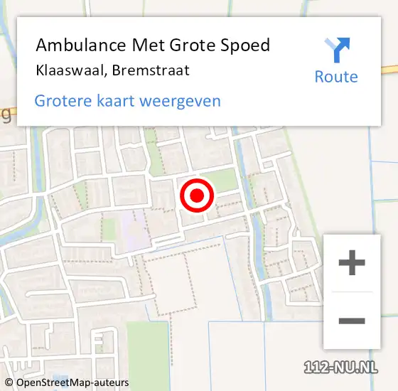 Locatie op kaart van de 112 melding: Ambulance Met Grote Spoed Naar Klaaswaal, Bremstraat op 11 juni 2022 22:33