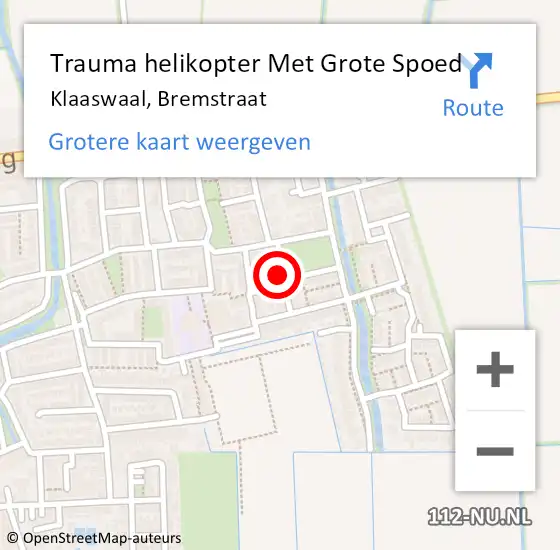 Locatie op kaart van de 112 melding: Trauma helikopter Met Grote Spoed Naar Klaaswaal, Bremstraat op 11 juni 2022 22:34