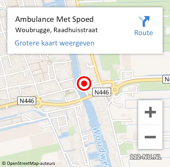 Locatie op kaart van de 112 melding: Ambulance Met Spoed Naar Woubrugge, Raadhuisstraat op 11 juni 2022 22:45