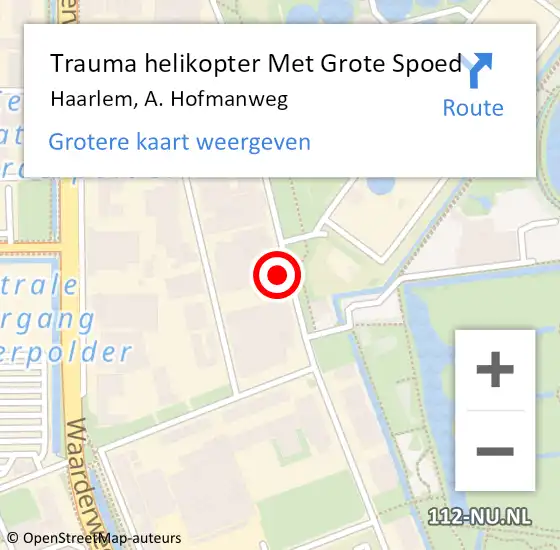 Locatie op kaart van de 112 melding: Trauma helikopter Met Grote Spoed Naar Haarlem, A. Hofmanweg op 11 juni 2022 23:11