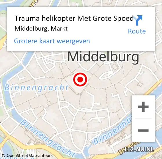 Locatie op kaart van de 112 melding: Trauma helikopter Met Grote Spoed Naar Middelburg, Markt op 11 juni 2022 23:20