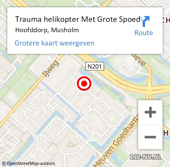 Locatie op kaart van de 112 melding: Trauma helikopter Met Grote Spoed Naar Hoofddorp, Musholm op 11 juni 2022 23:26