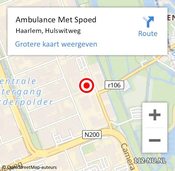 Locatie op kaart van de 112 melding: Ambulance Met Spoed Naar Haarlem, Hulswitweg op 11 juni 2022 23:51