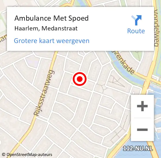 Locatie op kaart van de 112 melding: Ambulance Met Spoed Naar Haarlem, Medanstraat op 11 juni 2022 23:56