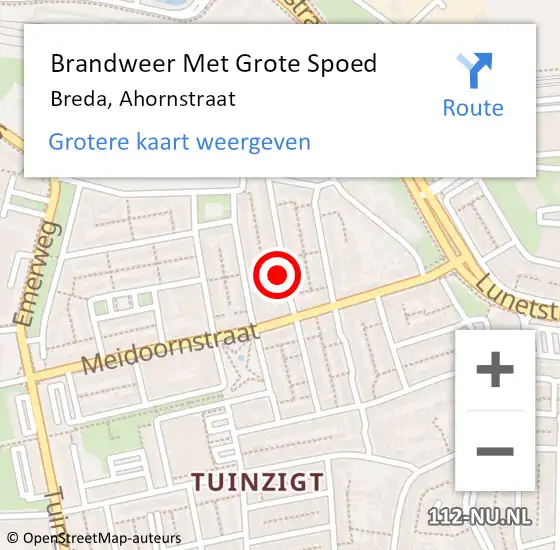 Locatie op kaart van de 112 melding: Brandweer Met Grote Spoed Naar Breda, Ahornstraat op 11 juni 2022 23:59