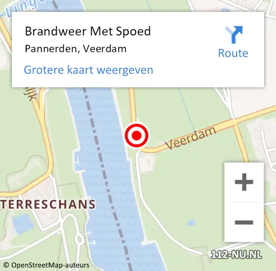 Locatie op kaart van de 112 melding: Brandweer Met Spoed Naar Pannerden, Veerdam op 12 juni 2022 00:46