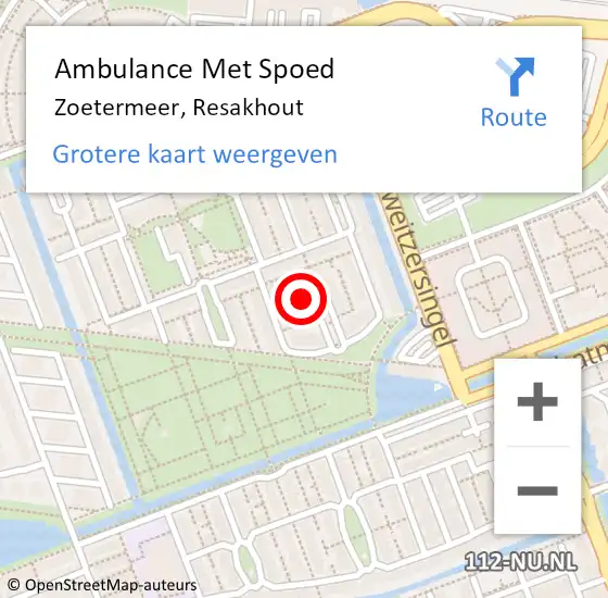 Locatie op kaart van de 112 melding: Ambulance Met Spoed Naar Zoetermeer, Resakhout op 12 juni 2022 00:51