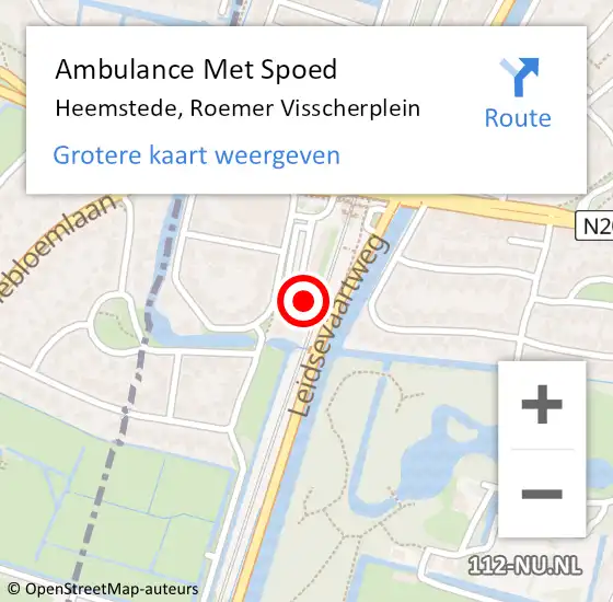 Locatie op kaart van de 112 melding: Ambulance Met Spoed Naar Heemstede, Roemer Visscherplein op 12 juni 2022 01:11