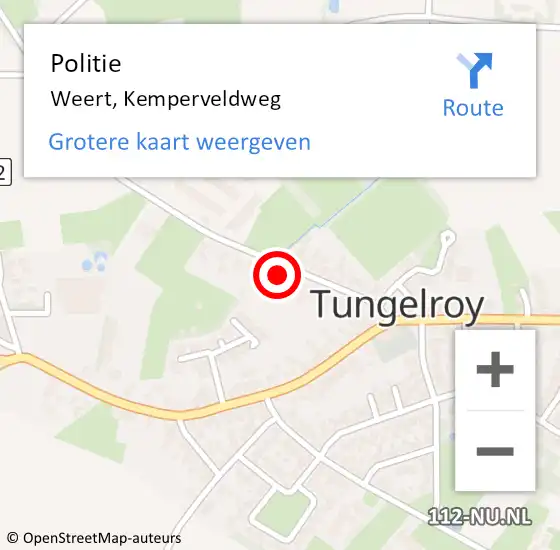 Locatie op kaart van de 112 melding: Politie Weert, Kemperveldweg op 12 juni 2022 01:27