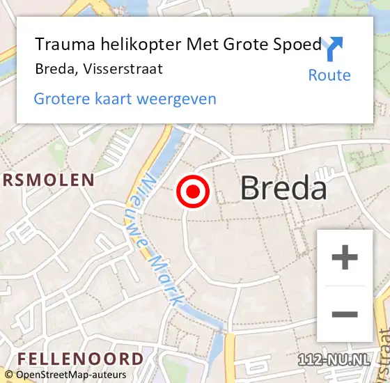 Locatie op kaart van de 112 melding: Trauma helikopter Met Grote Spoed Naar Breda, Visserstraat op 12 juni 2022 01:28