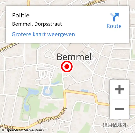 Locatie op kaart van de 112 melding: Politie Bemmel, Dorpsstraat op 12 juni 2022 01:35