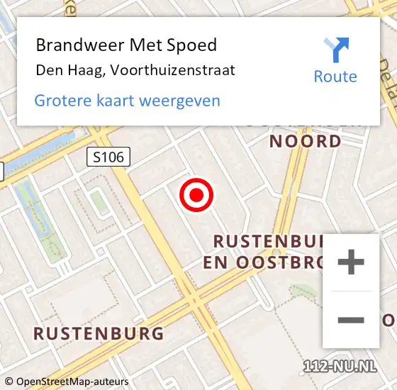 Locatie op kaart van de 112 melding: Brandweer Met Spoed Naar Den Haag, Voorthuizenstraat op 12 juni 2022 01:42