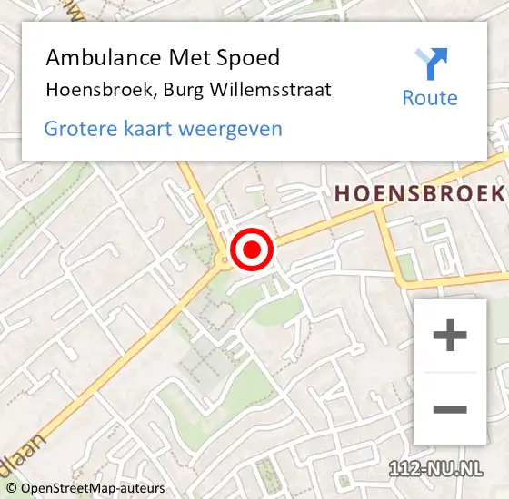 Locatie op kaart van de 112 melding: Ambulance Met Spoed Naar Hoensbroek, Burg Willemsstraat op 19 juli 2014 21:53