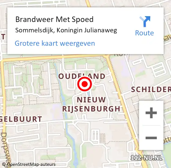 Locatie op kaart van de 112 melding: Brandweer Met Spoed Naar Sommelsdijk, Koningin Julianaweg op 12 juni 2022 02:50
