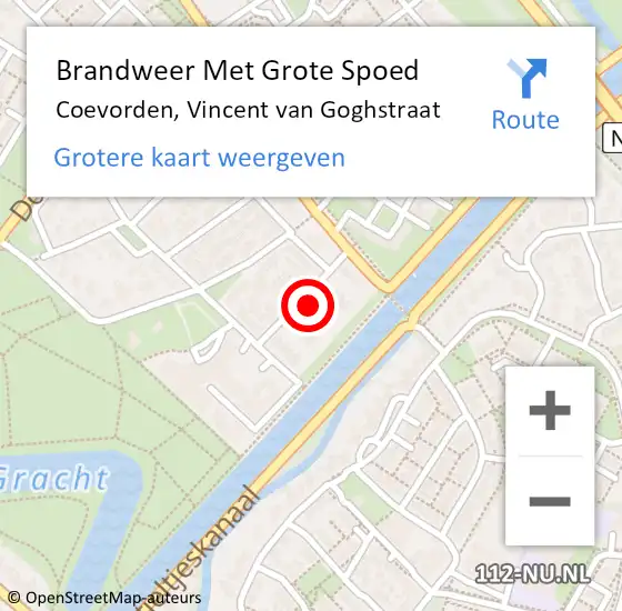 Locatie op kaart van de 112 melding: Brandweer Met Grote Spoed Naar Coevorden, Vincent van Goghstraat op 12 juni 2022 03:54