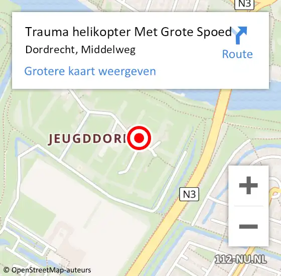 Locatie op kaart van de 112 melding: Trauma helikopter Met Grote Spoed Naar Dordrecht, Middelweg op 12 juni 2022 03:57