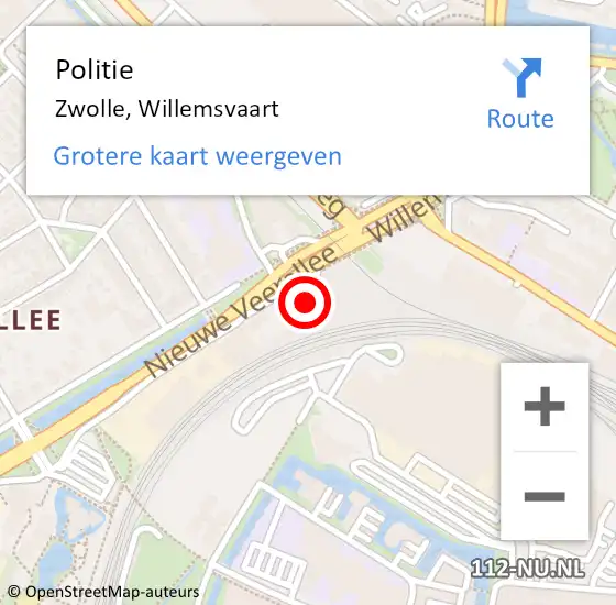 Locatie op kaart van de 112 melding: Politie Zwolle, Willemsvaart op 12 juni 2022 04:14