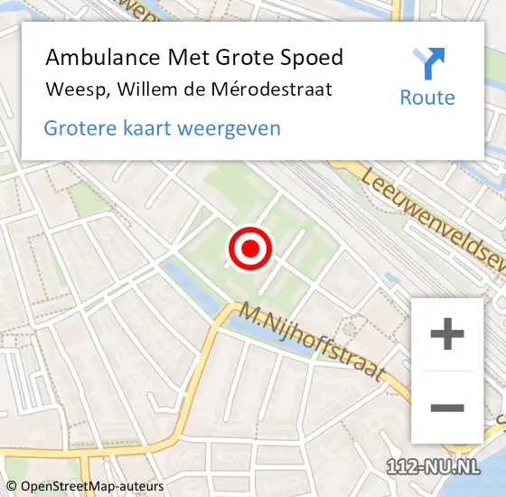 Locatie op kaart van de 112 melding: Ambulance Met Grote Spoed Naar Weesp, Willem de Mérodestraat op 12 juni 2022 04:38