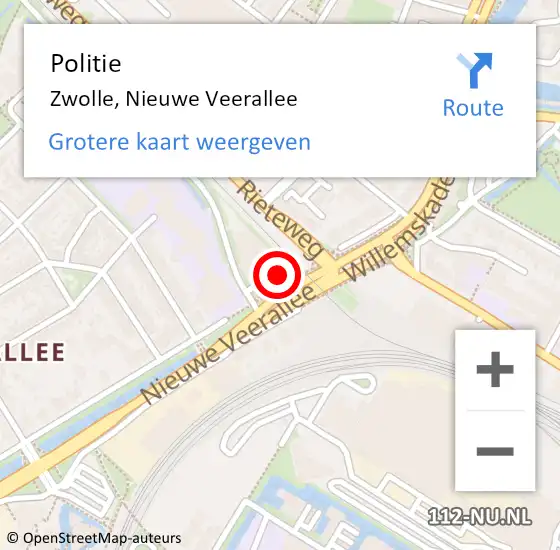 Locatie op kaart van de 112 melding: Politie Zwolle, Nieuwe Veerallee op 12 juni 2022 04:44