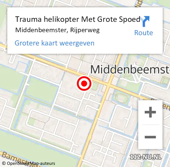 Locatie op kaart van de 112 melding: Trauma helikopter Met Grote Spoed Naar Middenbeemster, Rijperweg op 12 juni 2022 05:01